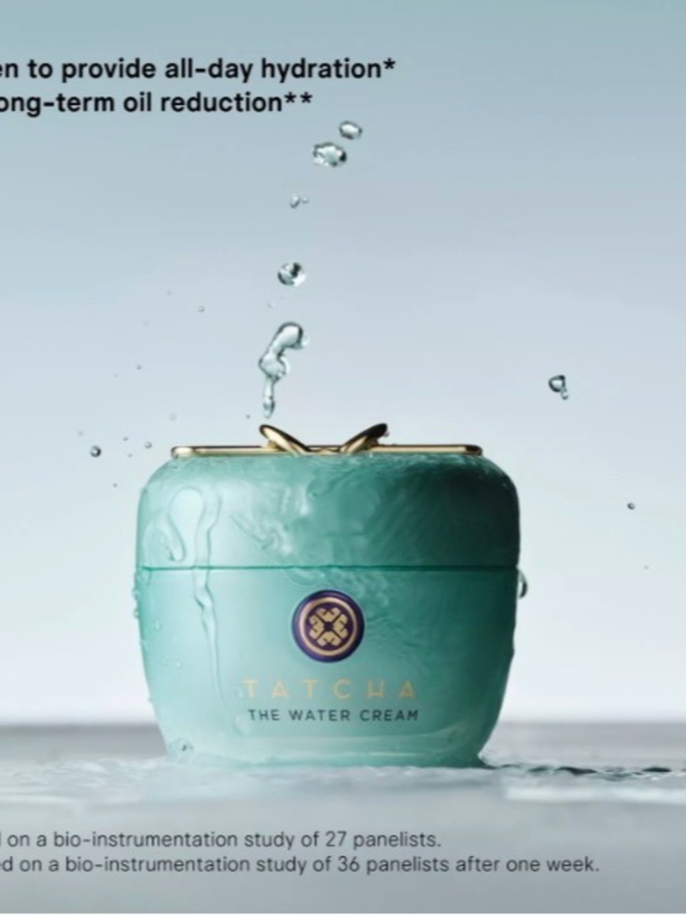 Travel size, Tatcha The Water Cream, boxed.